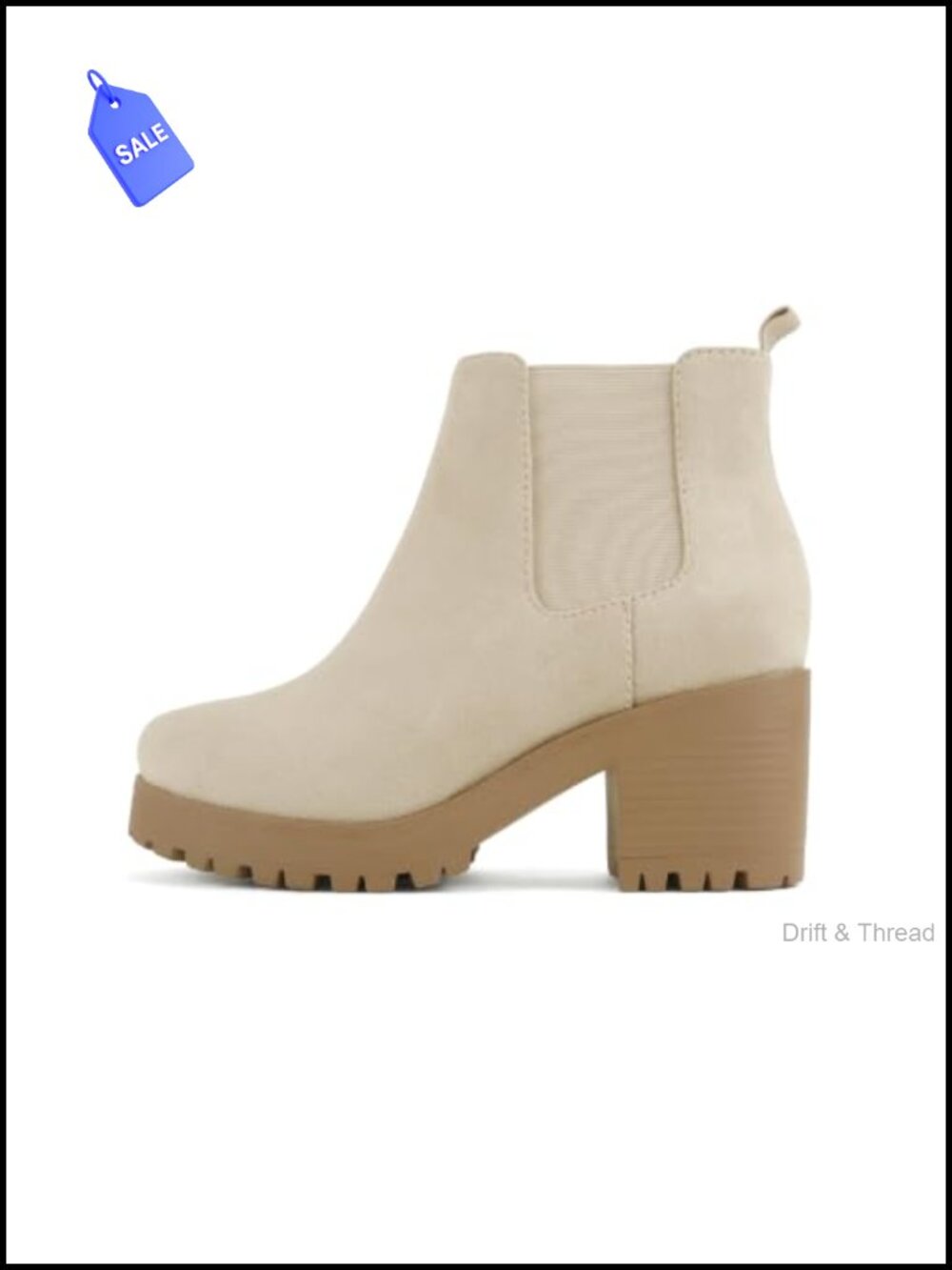 Imitation Suede Chelsea Combat Boot with Lug Sole and Chunky Heel